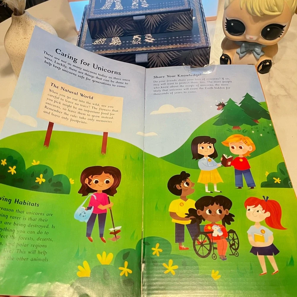 Build the Unicorn Kids Building Set, reading book, and Lear